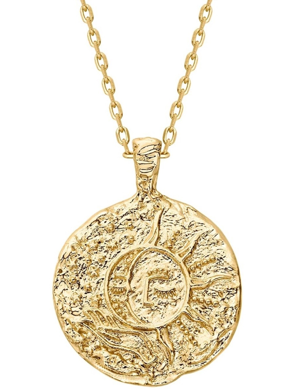 14K Gold Plated Sunburst Medallion Coin Necklace - Moon Sun Baroque